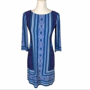 London Times Mosaic Long Sleeve Sheath Dress 2P Petite